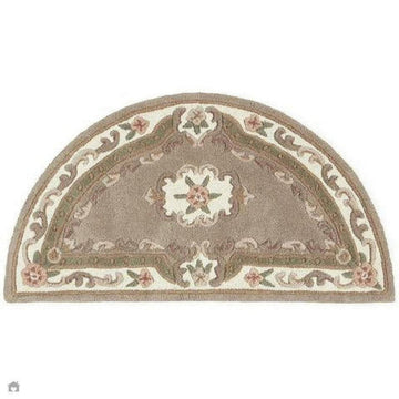 Shensi Traditional Floral Aubusson Medallion Border French-Style Hand-Carved Hi-Low Textured Soft Durable Wool Beige/Brown Semi-Circle Half Moon Hearth Rug-Origins-Rug Love - The Most Loved Rug Store